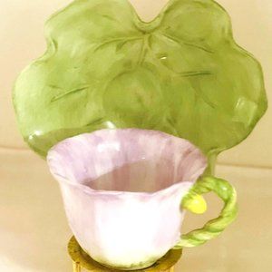 COPY - Bella Casa By Ganz Purple Flower Teacup with Leaf Saucer